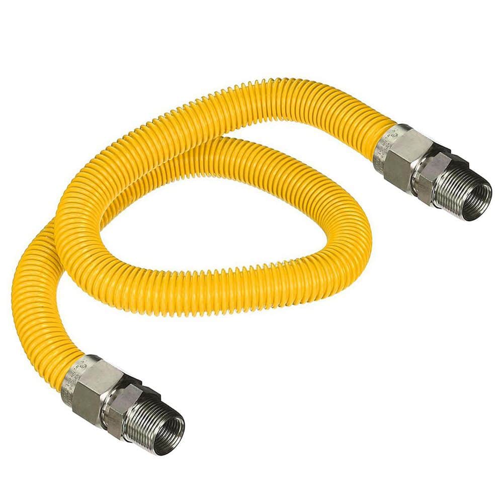 PLUMBFLEX 36 in. Gas Connector with Fittings, Yellow Coated Gas Connector, 5/8 in. OD, 1/2 in. MIP x 3/4 in. MIP Connection (1)