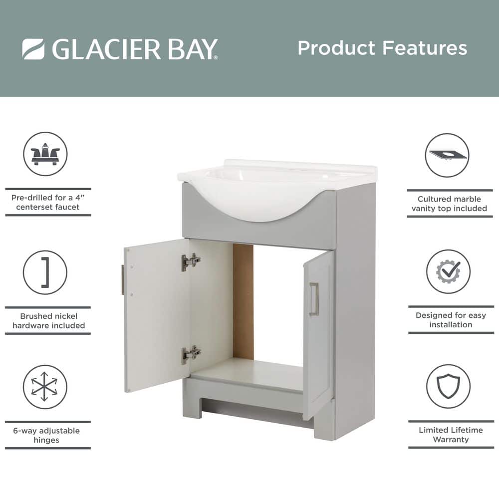 Glacier Bay Weldon 25 in. Single Sink Pearl Gray Freestanding Bath Vanity with White Cultured Marble Top (Assembled) (4)