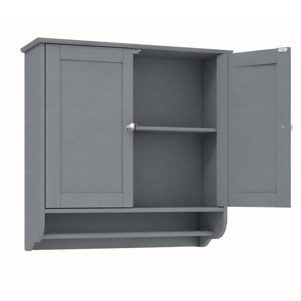 WELLFOR 24 in. W x 8 in. D x 24 in. H Gray Soft Close Bathroom Wall Cabinet with Towel Bar (1)
