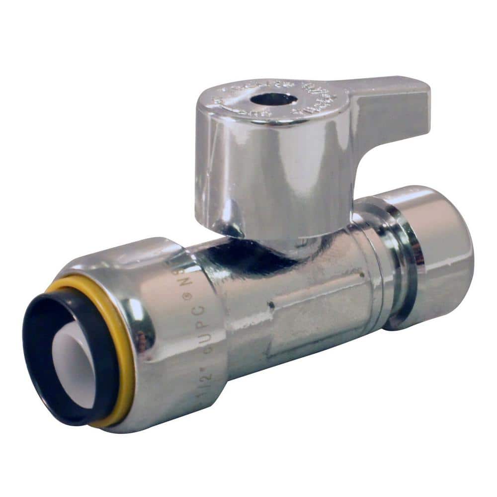 Tectite 1/2 in. Chrome-Plated Brass Push-To-Connect x 1/4 in. Push-To-Connect Quarter-Turn Straight Stop Valve (3)