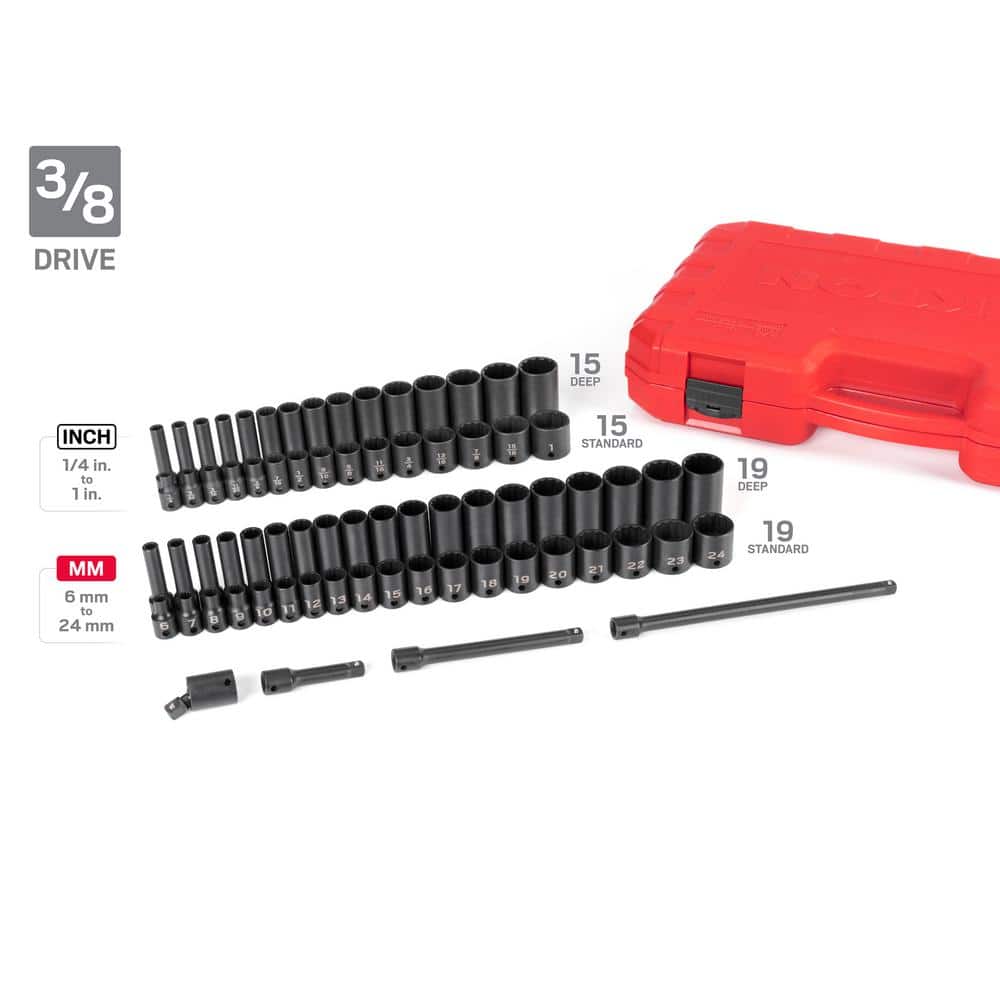 TEKTON 1/4,3/8,1/2 in. Drive 12-Point Impact Socket Set with Cases, 211-Piece (5/32-1-1/2 in., 4-39 mm) (3)