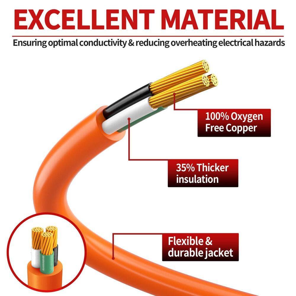 Unbranded 50 ft. 1625W 16AWG 1-Conductor 13A 1625W Outdoor Extension Cord Waterproof Weatherproof Flame Retardant Orange (2)