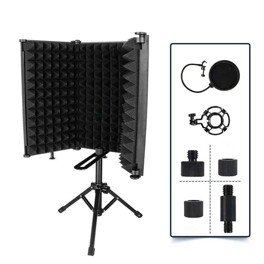 Wellco Foldable Microphone Isolation Shield with Desktop Stand, Sound Absorbing Foam for Recording and Streaming (1)