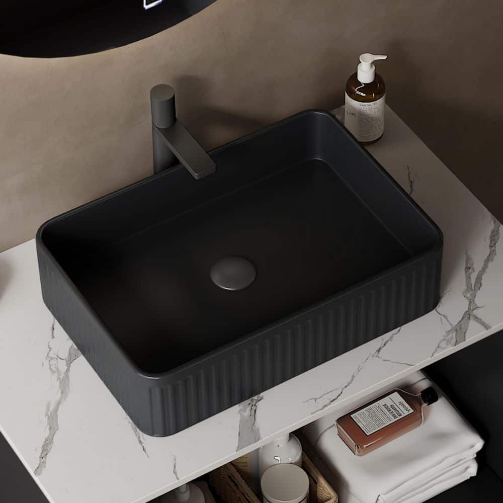 Unbranded 20 in. Undermount Rectangular Ceramic Bathroom Sink, Striped Vessel Basin without Faucet, NO Cabinet, Black (3)