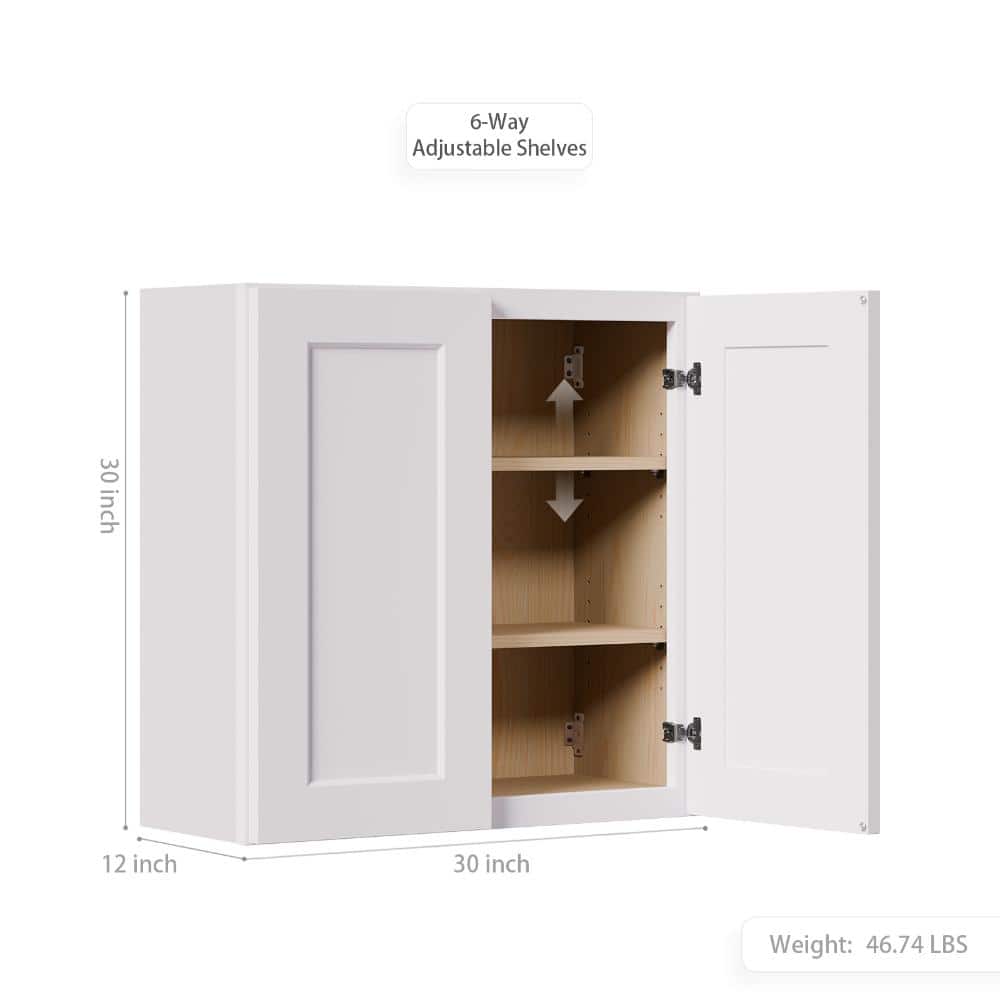 Kahomvis 30 in. W x 12 in. D x 30 in. H Bathroom Storage Wall Cabinet in White (2)