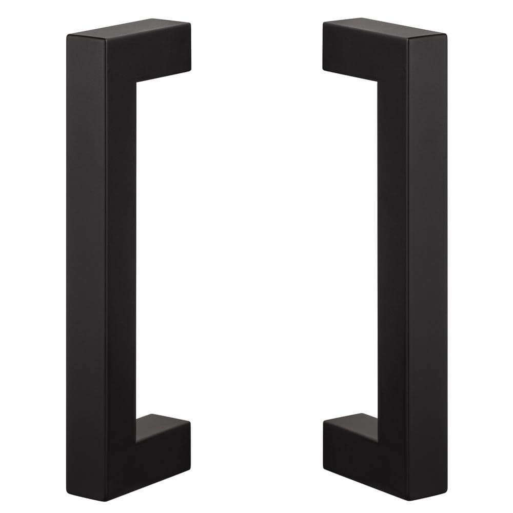 Sure-Loc Hardware 9in Flat Black Sliding Door Modern Double-Sided Square Barn Door Handle