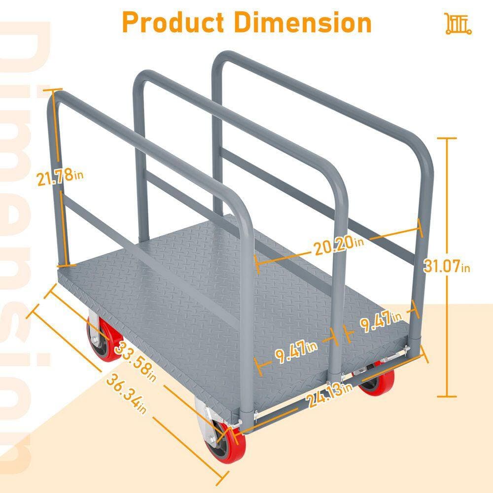 Laybus Drywall Cart Steel Panel Truck, Heavy Duty Drywall Cart Lumber Cart Platform Truck Flat Cart, 2000 lb. Load Capacity (2)