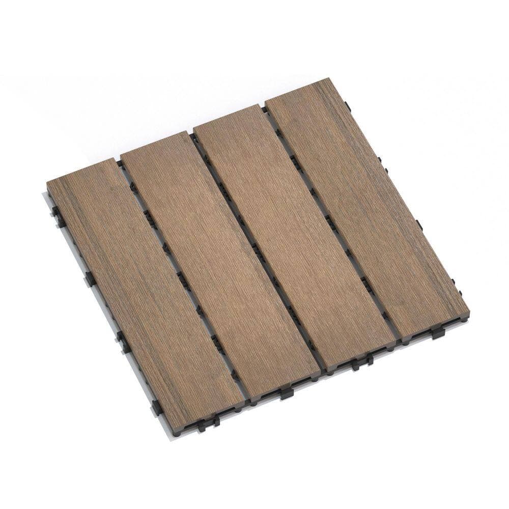 cadeninc 11.8 in. x 11.8 in. Square Wood-Plastic Composite Patio Deck Tiles,Water Resistant Indoor Outdoor, Oak (Set of 11) (3)