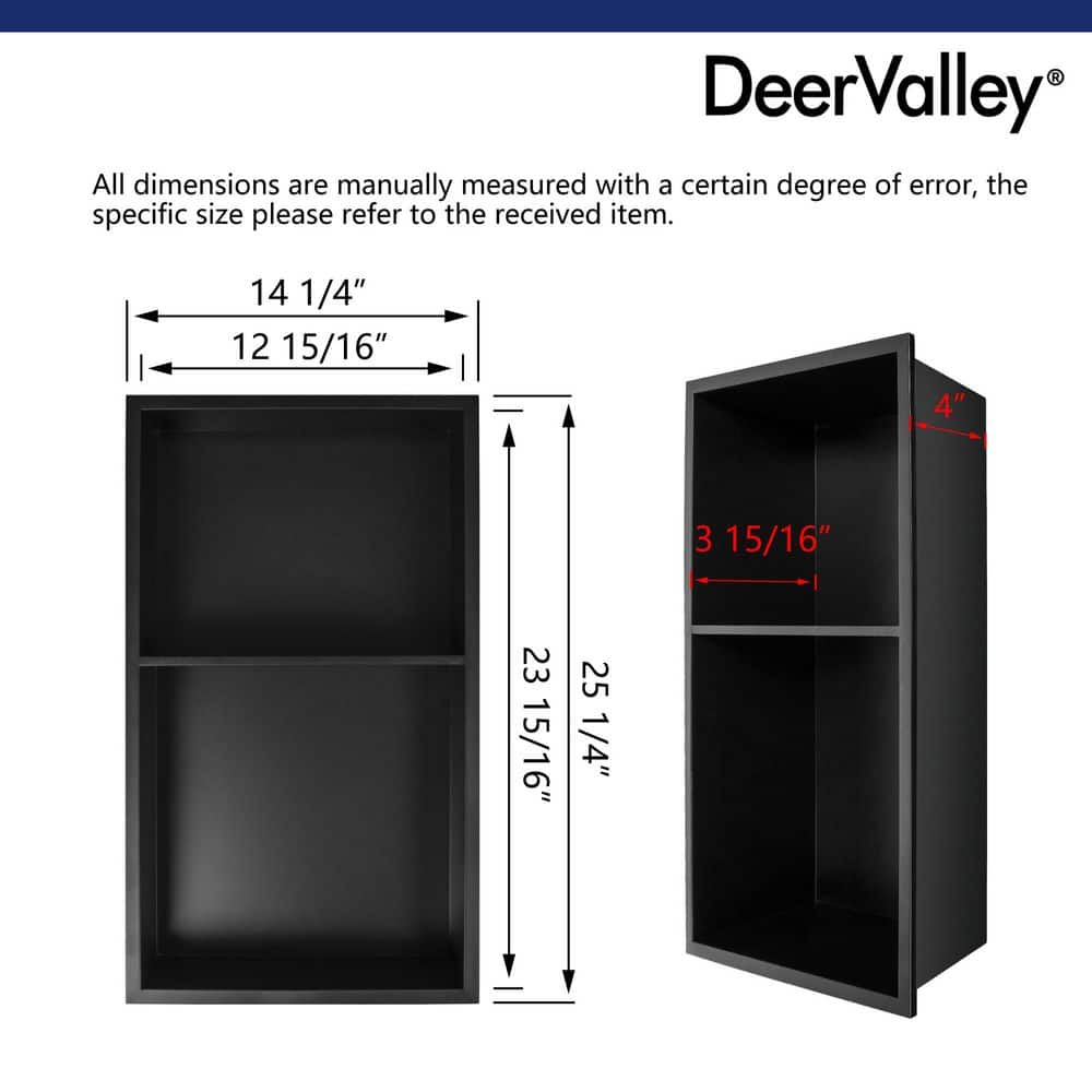 DEERVALLEY 14 in. W x 25 in. H x 4 in. D 304 Stainless Steel Recessed Shower Niche Double Shelf for Shampoo and Soap in Matte Black (3)