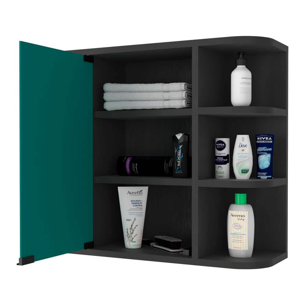 Unbranded 23.62 in. W x 7.48 in. D x 19.68 in. H Bathroom Storage Wall Cabinet with Mirror and 9 Shelves in Black (3)