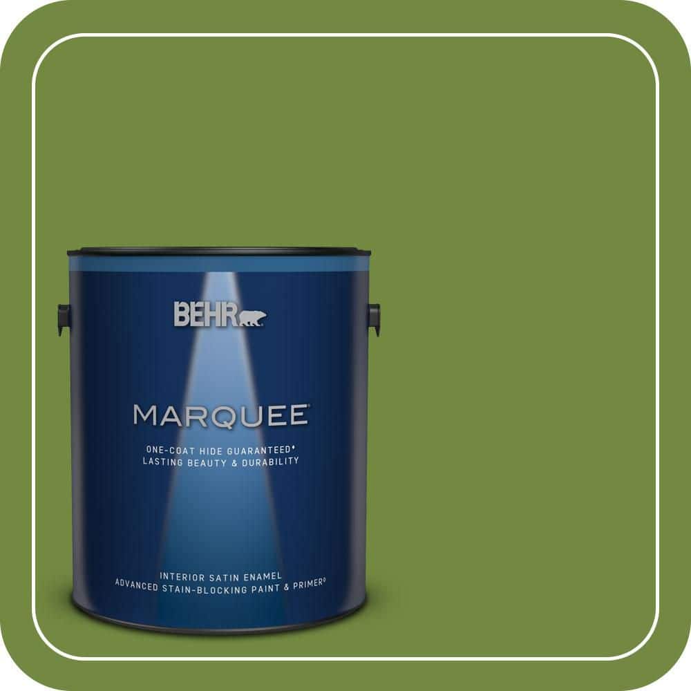 BEHR MARQUEE 1 gal. #MQ4-44 Green Dynasty One-Coat Hide Satin Enamel Interior Paint & Primer