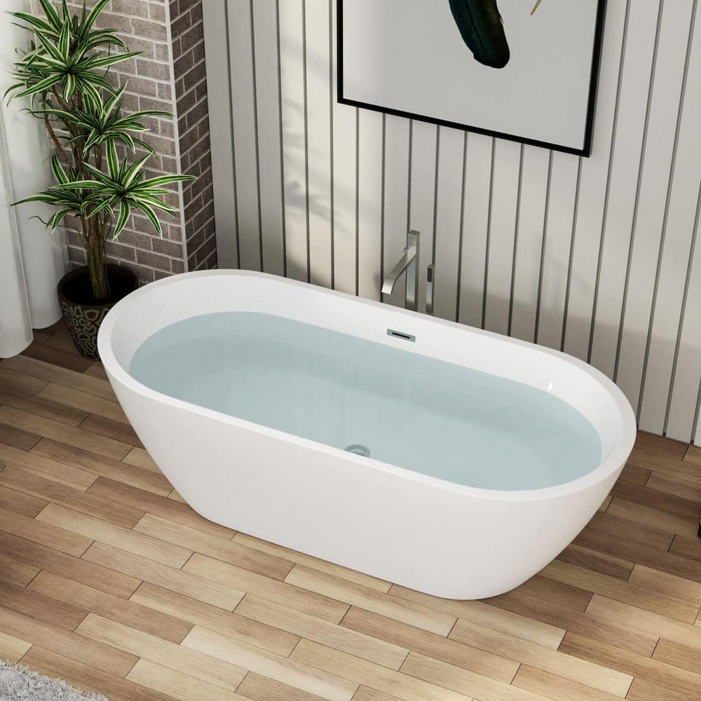 WELLFOR 67 in. x 31.5 in. Soaking Bathtub with Center Drain in Gloss White with Chrome Overflow and Pop-Up Drain (1)