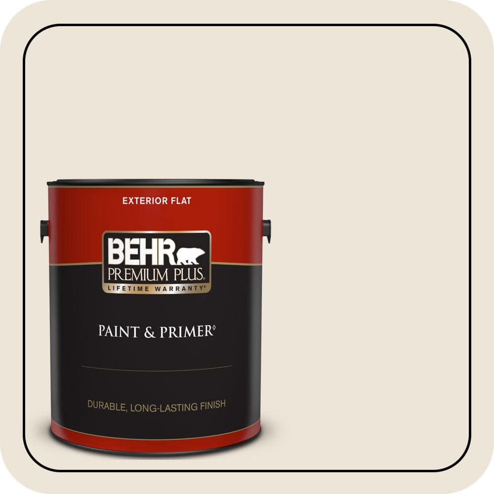 BEHR PREMIUM PLUS 1 gal. #N300-1 Sail Cloth Flat Exterior Paint & Primer