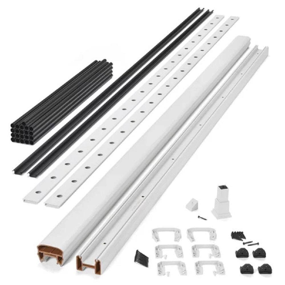Trex Transcend 8 ft. x 42 in. Classic White Composite Horizontal Deck Rail Kit with Black Round Aluminum Balusters (2)