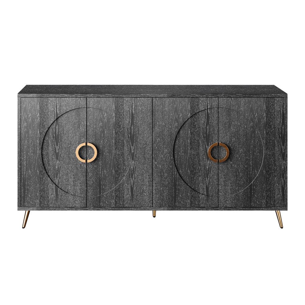 Unbranded 59.84 in. W x 15.74 in. D x 31 in. H Distressed Black Linen Cabinet Wooden Storage Cabinet with 4 Doors for Living Room (1)