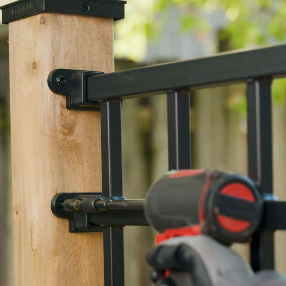 NUVO IRON Legacy Collection Powder Coated Black Galvanized Steel Wall Bracket for Fence Panels (3)