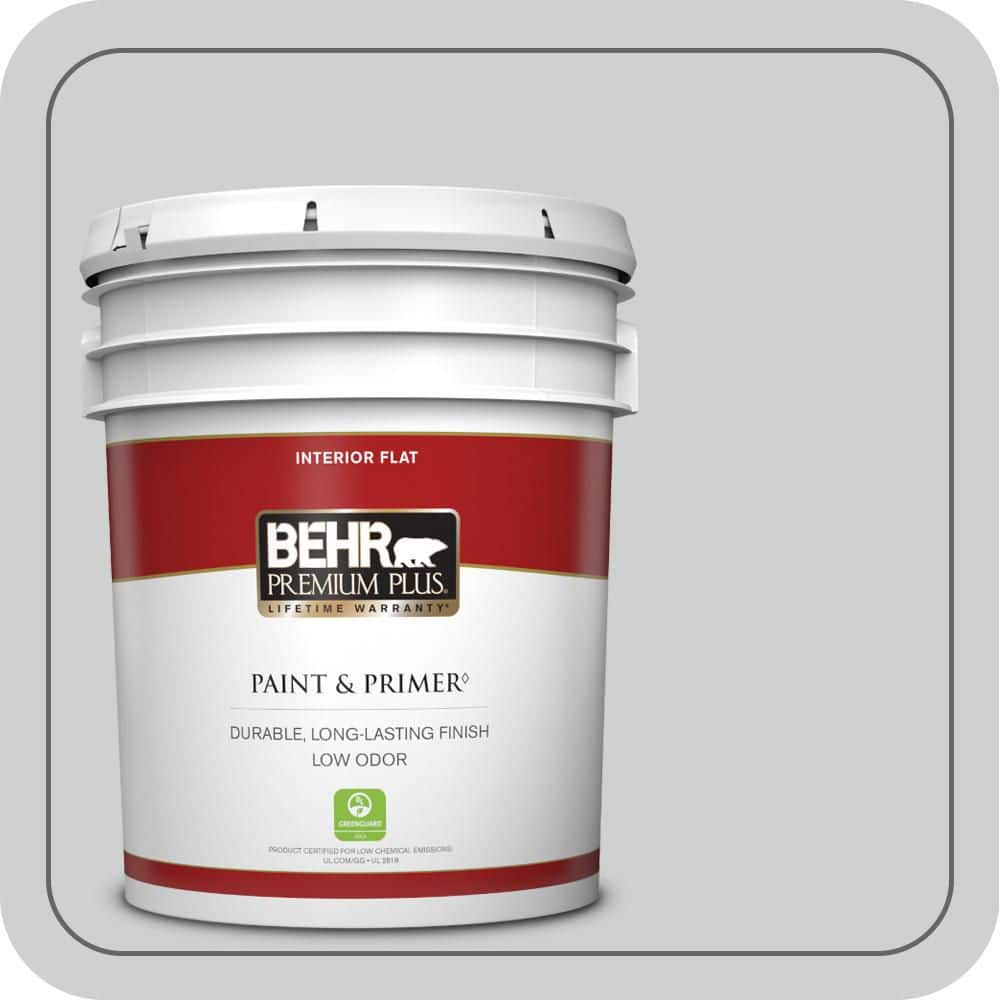 BEHR PREMIUM PLUS 5 gal. #PPH-43 Gray Pearl Flat Low Odor Interior Paint & Primer