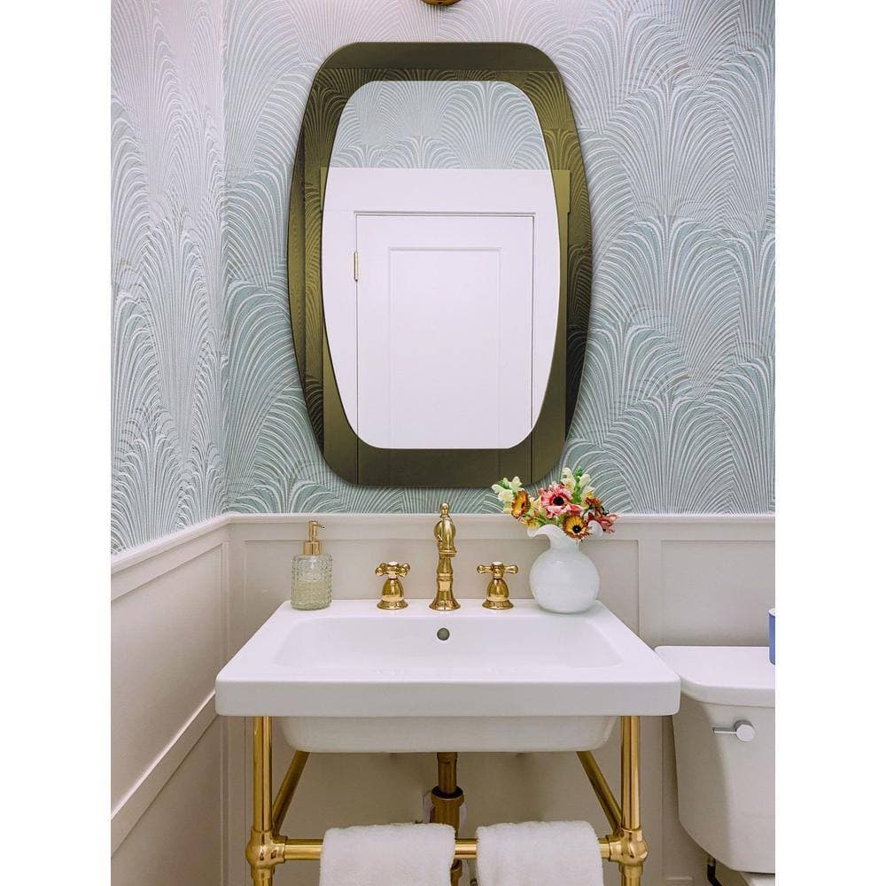 Decor Wonderland Sydney 23.6 in. W x 31.5 in. H Oval Frameless Double Layered Beveled Wall Mount Bathroom Vanity Mirror in Gold (2)