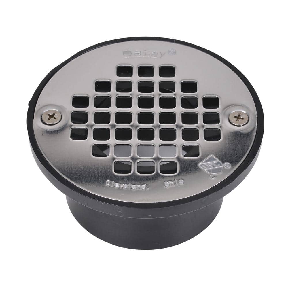 Oatey Round Black ABS Area Floor Drain with 4 in. Round Screw-In Stainless Steel Drain Cover (3)