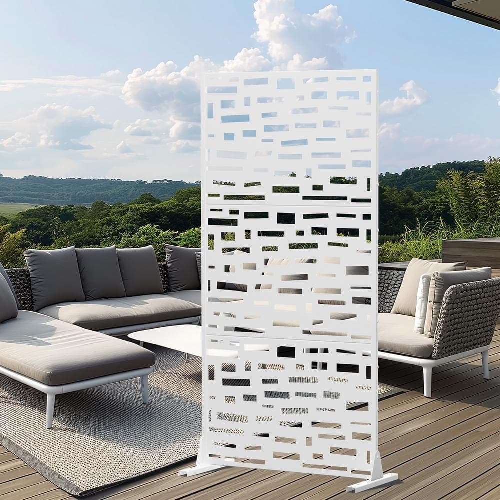 Lirago 72 in. H x 35 in. W White Outdoor Metal Privacy Screen Garden Fence Brick Pattern Wall Applique (1)