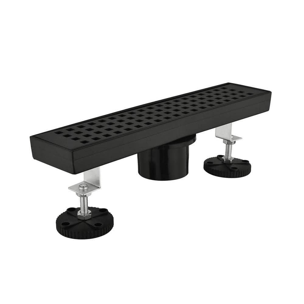 Tahanbath 12 in. Linear Shower Drain, Included Hair Strainer and Leveling Feet in Matt Black (1)