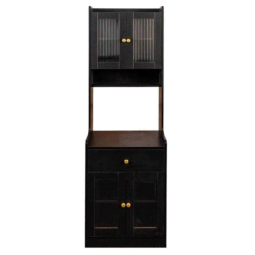 XUJMK 24 in W x 16 in D x 71 in H Linen Cabinet, Kitchen Pantry Hutch Storage Cabinet in Black with Microwave Stand Sideboard (1)