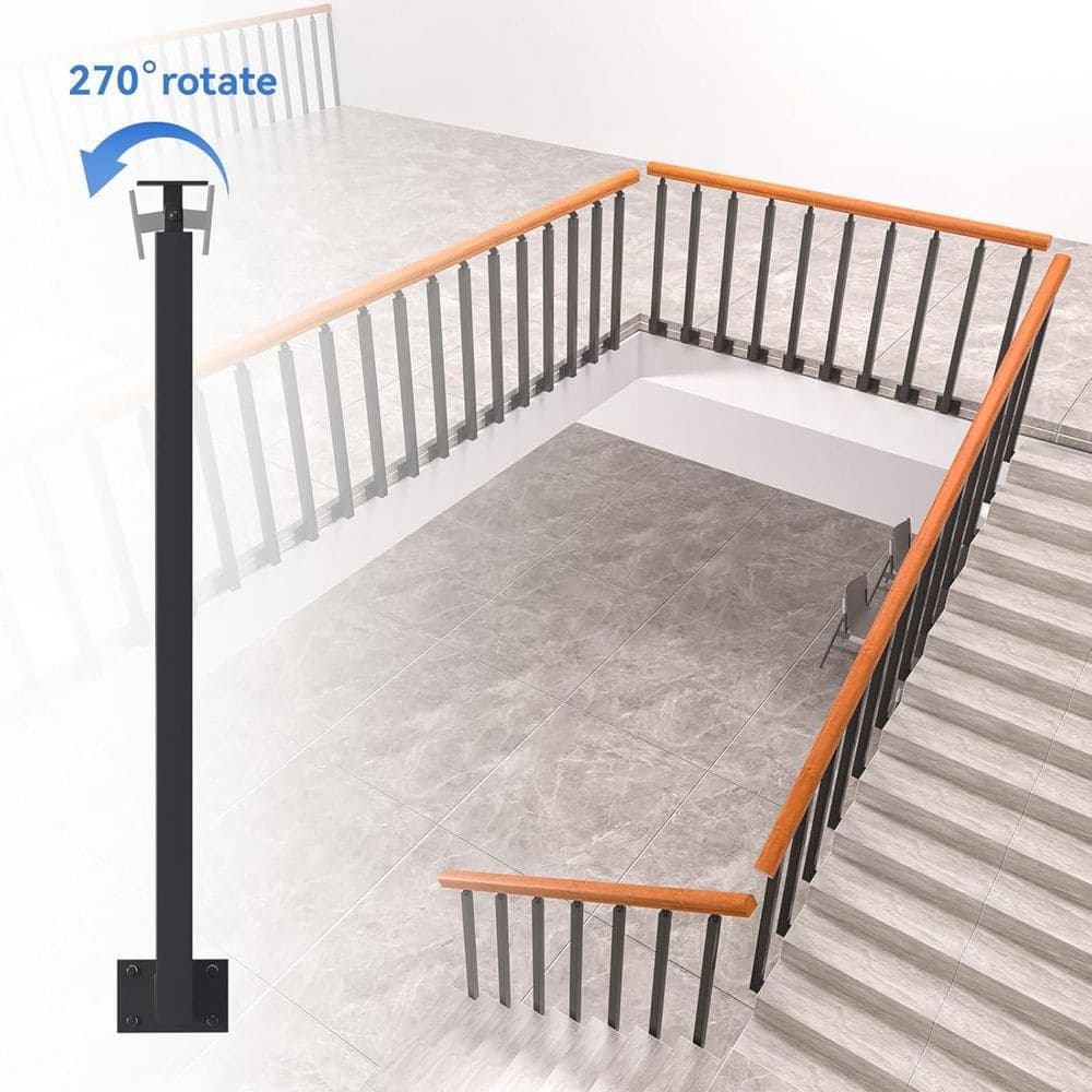 Afoxsos 35.43 in. H x 1.57 in. W Black Metal Stair Railing Kit with 270° Adjustable Railing Spindles for Steps Balconies Decks (3)