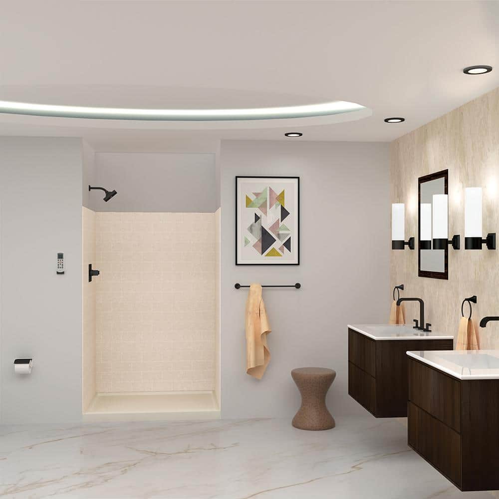 Transolid SaraMar 36 in. x 48 in. x 72 in. 3-Piece Easy Up Adhesive Alcove Shower Wall Surround in Cashew (1)