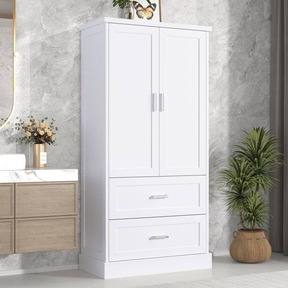 Unbranded 31.3 in. W 16 in. D 64 in. H Linen Cabinet with Adjustable Shelf 2 Doors and Drawers (2)