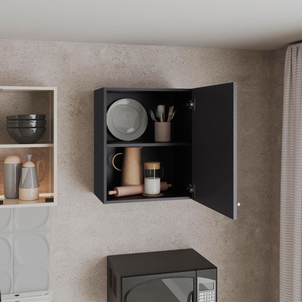 Tahanbath 19.70 in. W x 13.10 in. D x 23.60 in. H Bathroom Storage Wall Cabinet in Black with 1 Door and 2 Shelves (2)