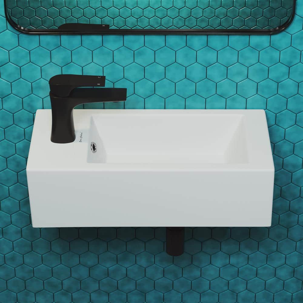 Swiss Madison Voltaire 19.5 x 10 in. Rectangular Ceramic Wall Mounted Bathroom Sink with Left Side Faucet Mount in Glossy White (1)