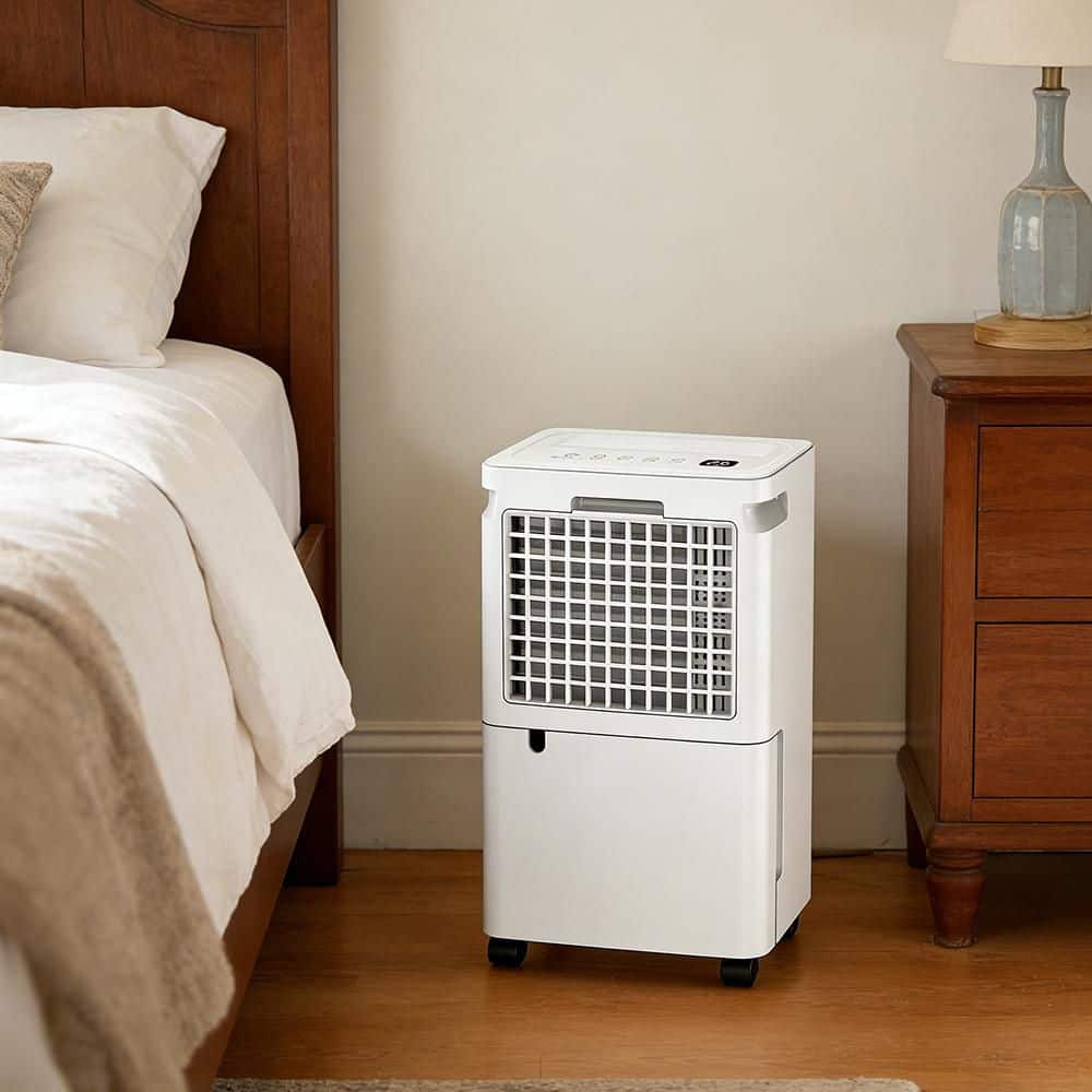 Edendirect 30 pt. 2,500 sq.ft. Dehumidifier for Basement in White with Drain Hose, Bucket, 20%-90%RH Adjustable Humidistat, Timer (2)