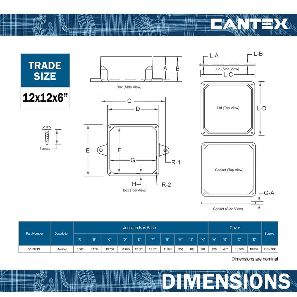 Cantex 12 in. x 12 in. x 6 in. Junction Box (2)