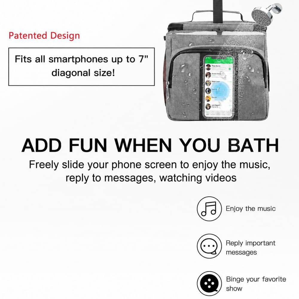 Unbranded Portable Mesh Shower Caddy Tote Bag Brushed Nickel 2-Compartments Quick Dry Hanging Organizer with Hook (3)