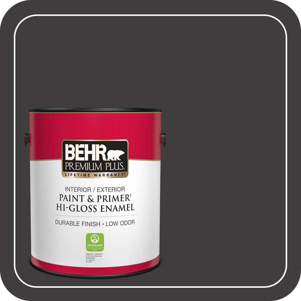 BEHR PREMIUM PLUS 1 gal. #T13-3 Black Lacquer Hi-Gloss Enamel Interior/Exterior Paint & Primer (1)