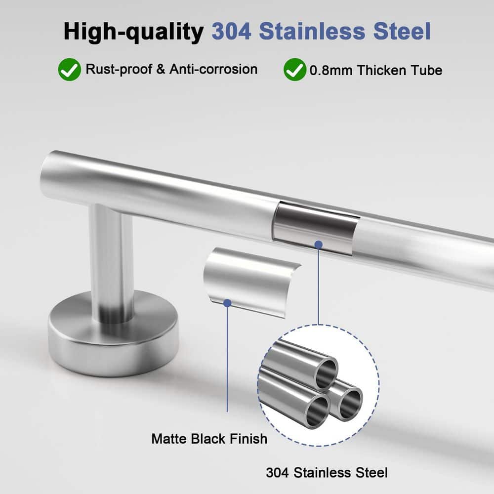 Unbranded 18 in. Single Brushed Nickel SUS304 Stainless Steel Bathroom Towel Bar Wall Mounted Round Drill Install (2)
