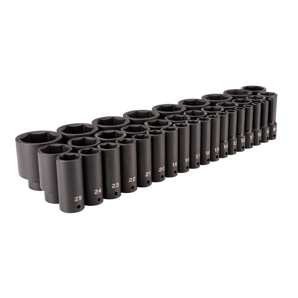 TEKTON 1/2 Inch Drive Deep 6-Point Impact Socket Set, 39-Piece (8-50 mm) (1)