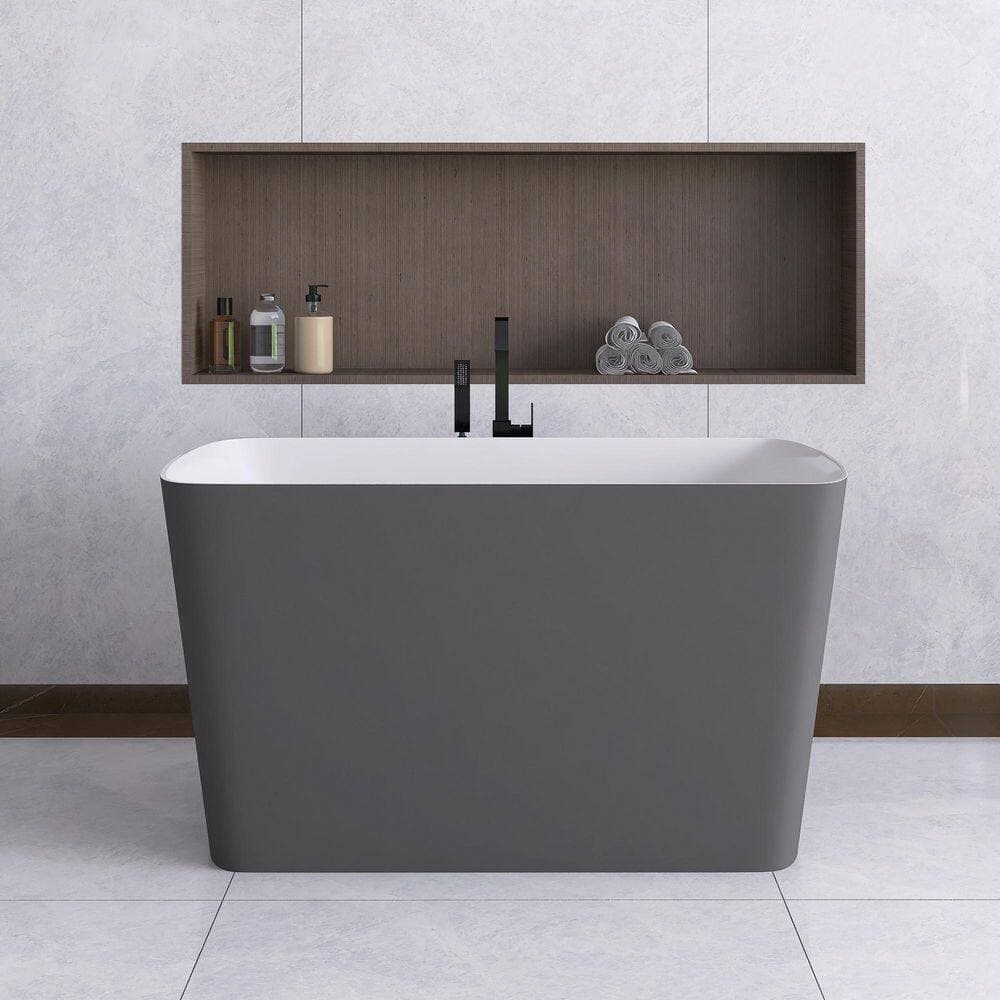 Boosicavelly 47 in. x 28 in. Acrylic Freestanding Surface Flat Bottom Soaking Bathtub in Gray (2)