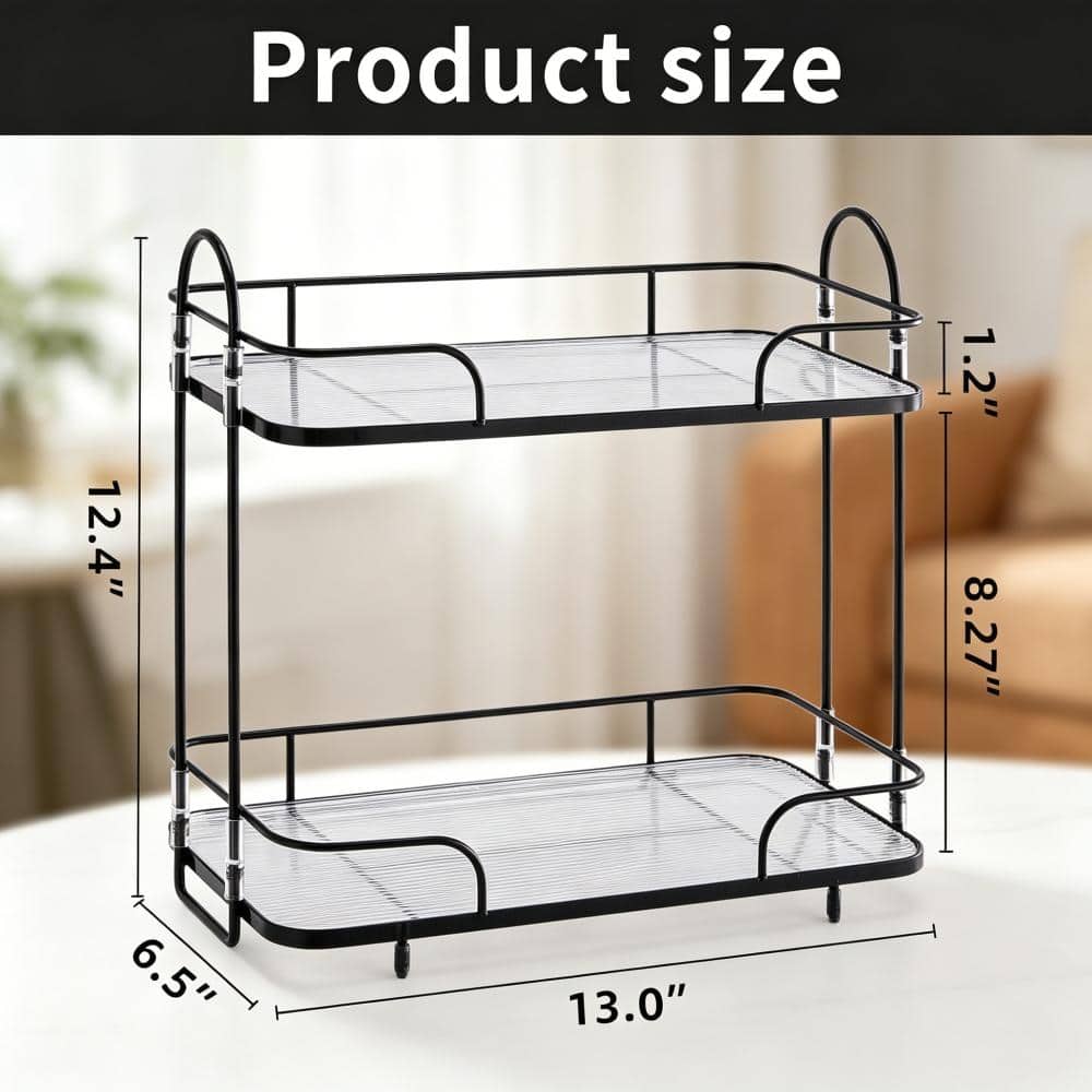 Whatseaso 13 in. W x 12.4 in H x 6.5 in. D Metal in Black Over The Toilet Storage 2 Tier Corner Bathroom Counter Organizer (3)