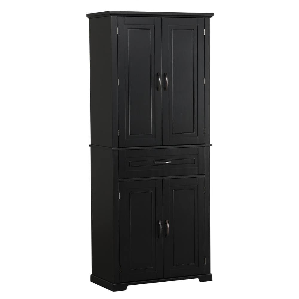 Unbranded 29.9 in. W x 15.7 in. D x 72.2 in. H Black Anti-Tipping Freestanding Bathroom Linen Cabinet with Doors and Drawer