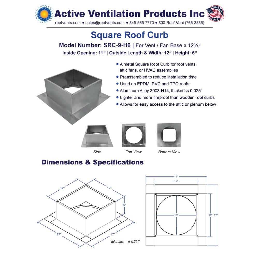 Active Ventilation Box is 12 in. Wide x 12 in. Long x 6 in. High Aluminum Roof Curb (3)