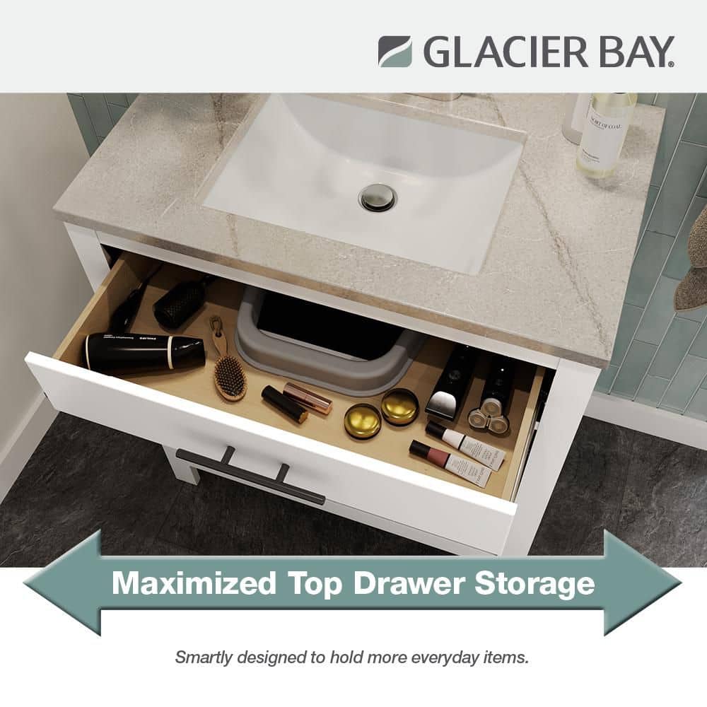 Glacier Bay Daney 31 in. Single Sink Freestanding White Bathroom Vanity with Gray Cultured Marble Top (Assembled) (4)