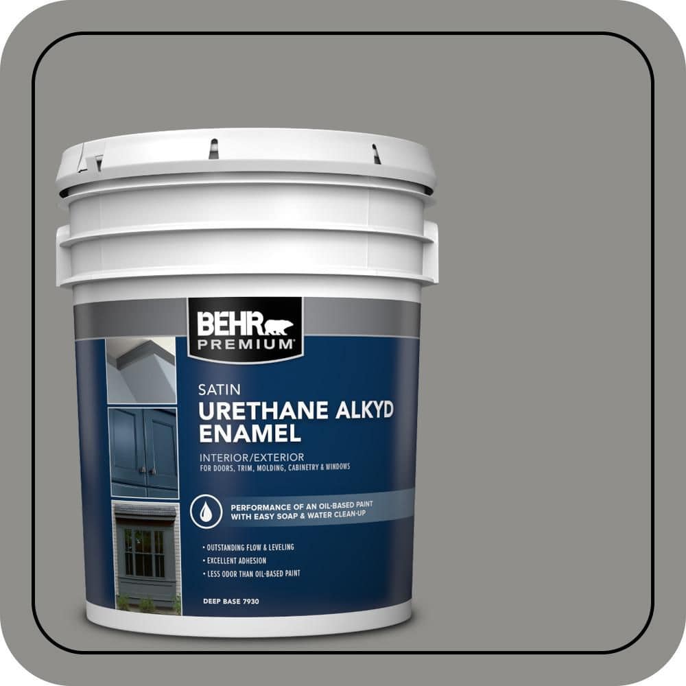 BEHR PREMIUM 5 gal. #PPU24-20 Letter Gray Urethane Alkyd Satin Enamel Interior/Exterior Paint