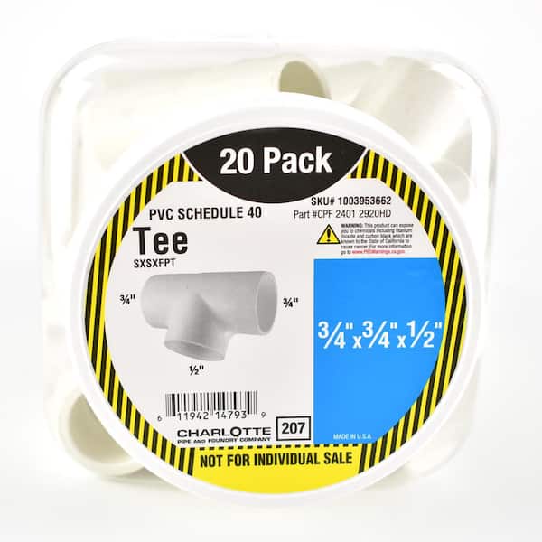 Charlotte Pipe 3/4 in. x 3/4 in. x 1/2 in. PVC Tee Pro Pack (20-Pack) (2)