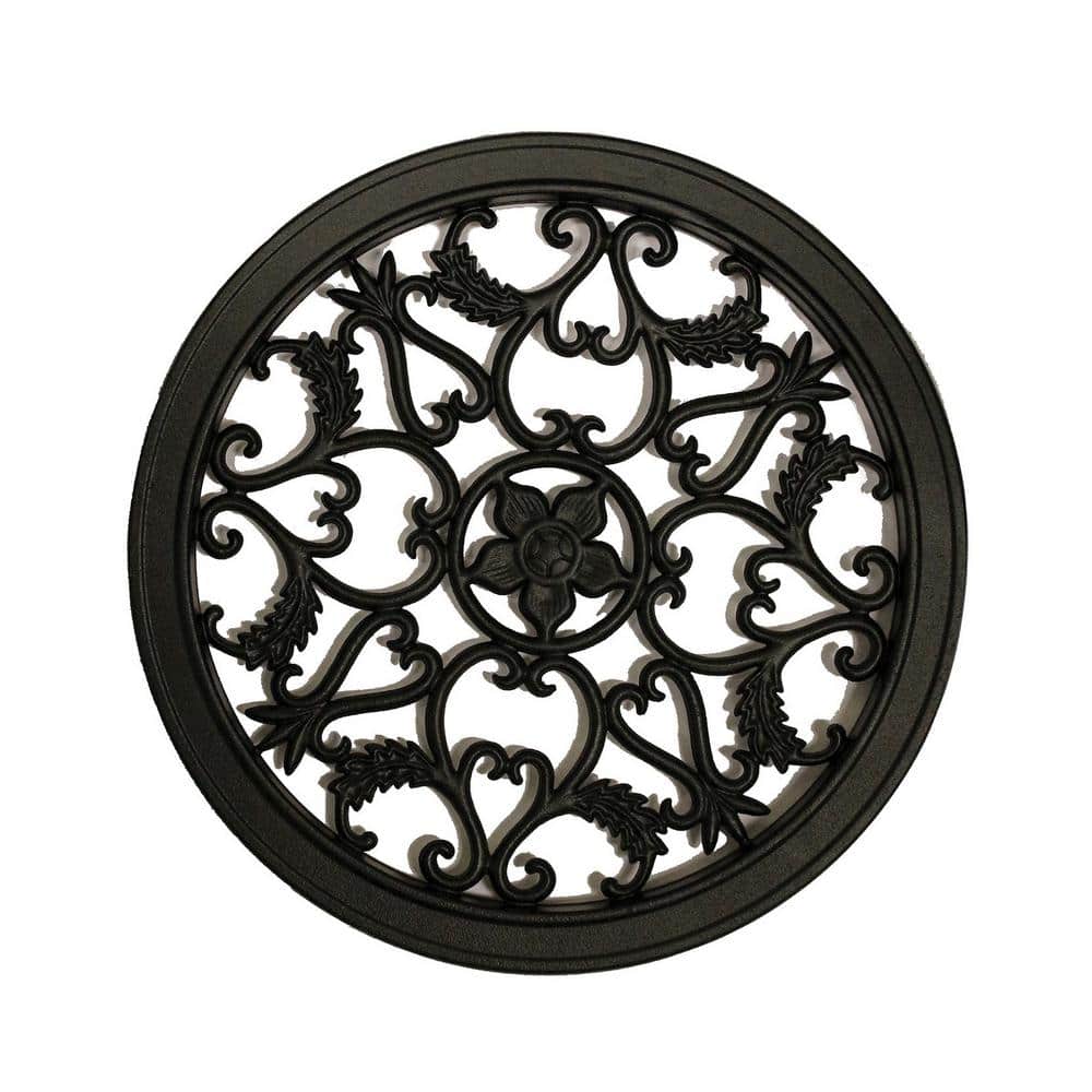 NUVO IRON 15 in. Diameter Black Cast Aluminum Round Insert for Wooden Gate or Fence