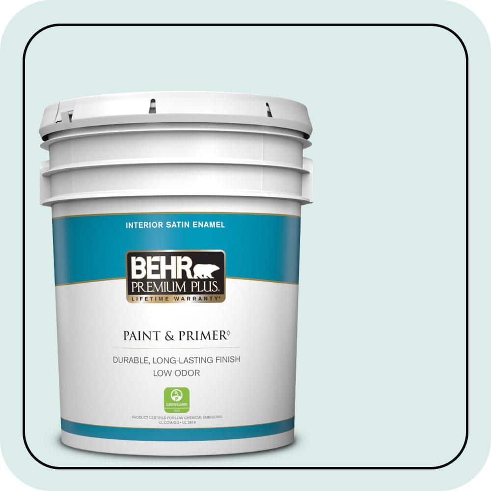 BEHR PREMIUM PLUS 5 gal. #510E-1 Ice Folly Satin Enamel Low Odor Interior Paint & Primer