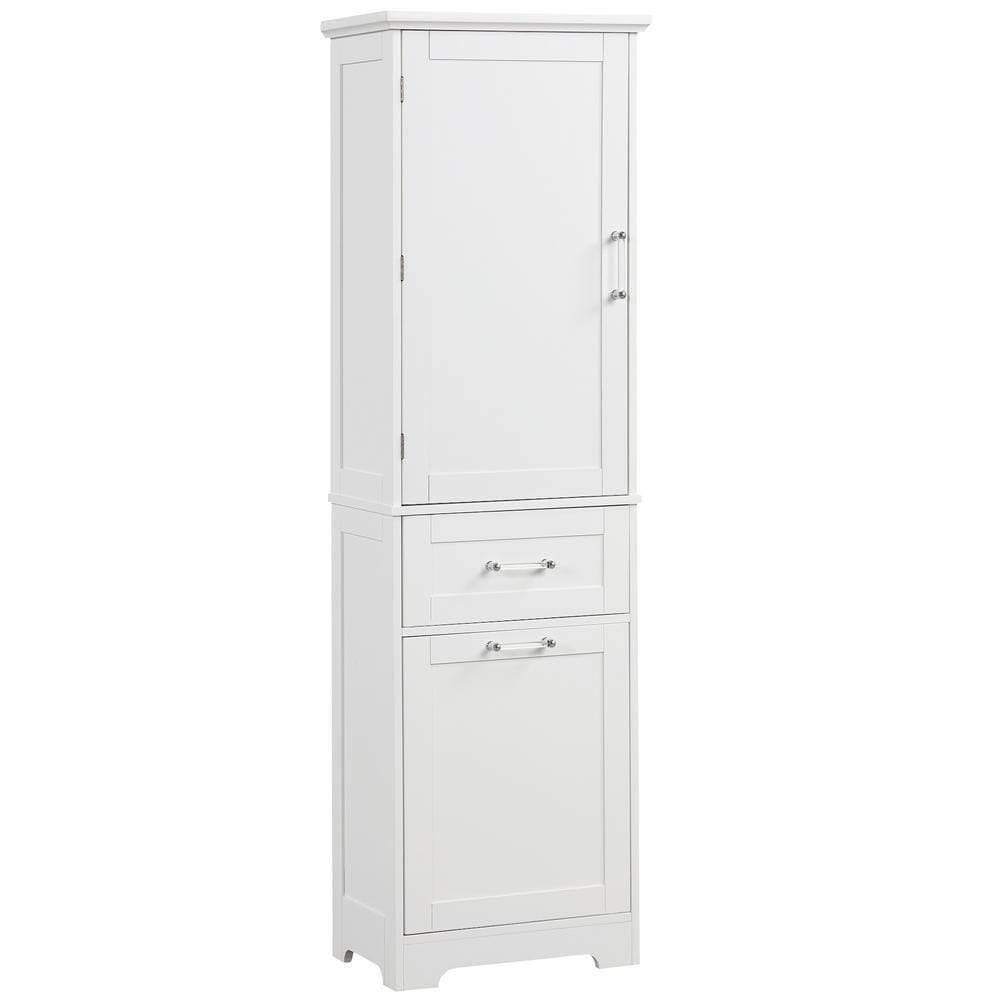Unbranded 20 in. W x 13 in. D x 68 in. H White MDF Linen Cabinet with Adjustable Shelf and Drawer (1)