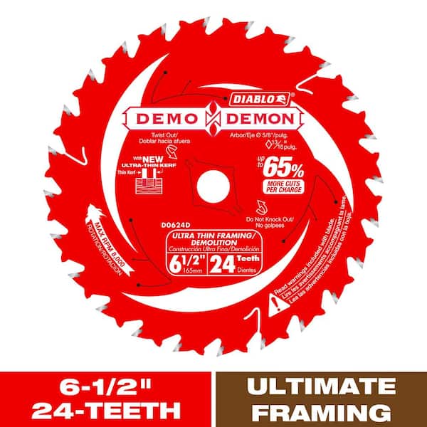 DIABLO 6-1/2in. x 24-Tooth Demo Demon Ultra-Thin Framing/Demolition Circular Saw Blade for Wood (2)