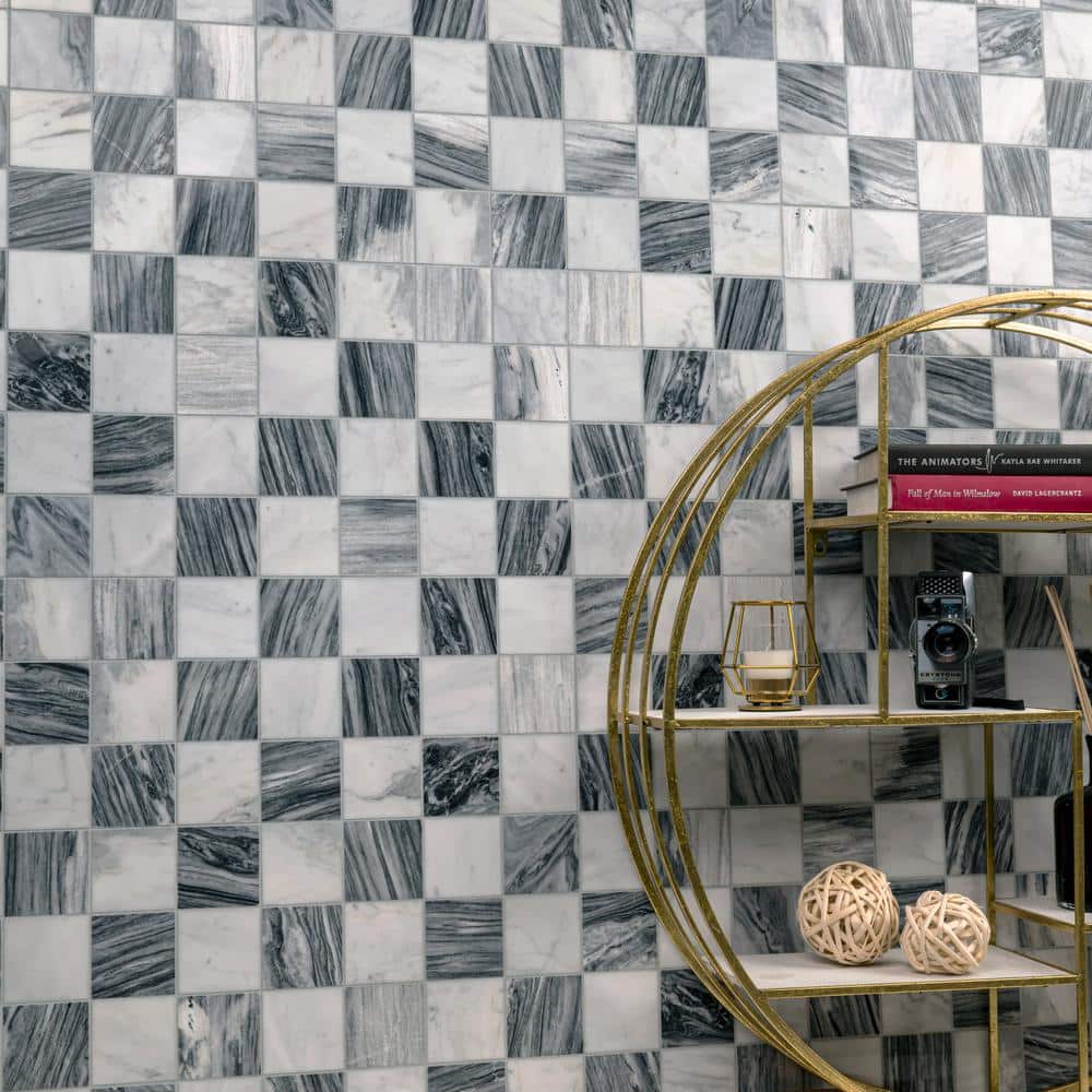MSI Firenze Blend White 12 in. x 12 in. Polished Marble Mosaic Floor and Wall Tile (1 sq. ft. /Each) (4)