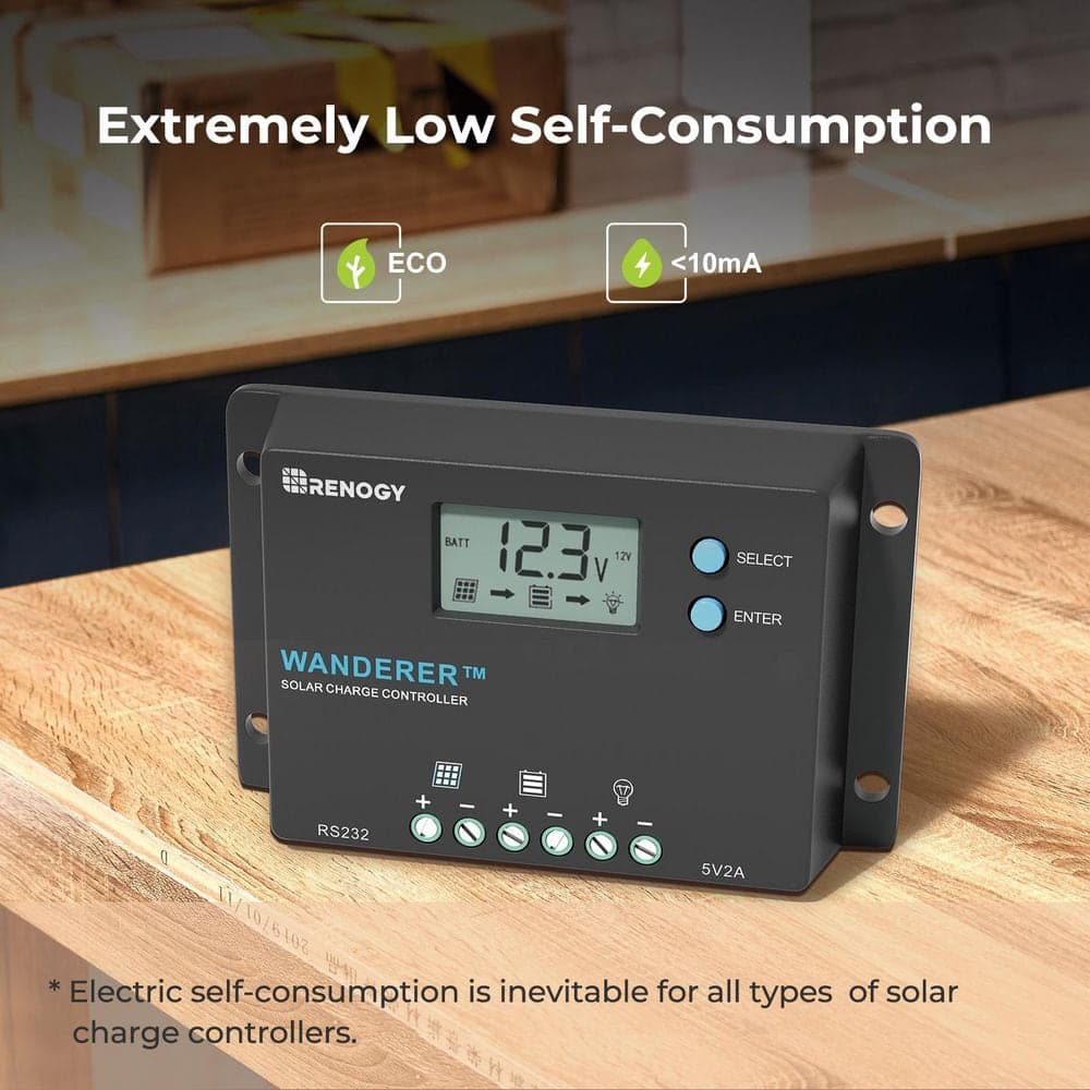 Renogy Wanderer 10 Amp 12V/24V PWM Solar Charge Controller LCD Display Regulator for AGM, Gel, Flooded and Lithium Battery (3)